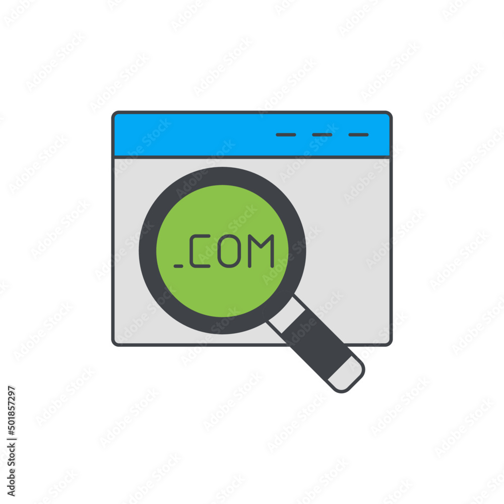 Search domain, domain on magnifier icon in color, isolated on white background Search domain, domain on magnifier icon in color, isolated on white background
