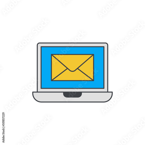 Email symbol displayed on laptop icon in color, isolated on white background 
