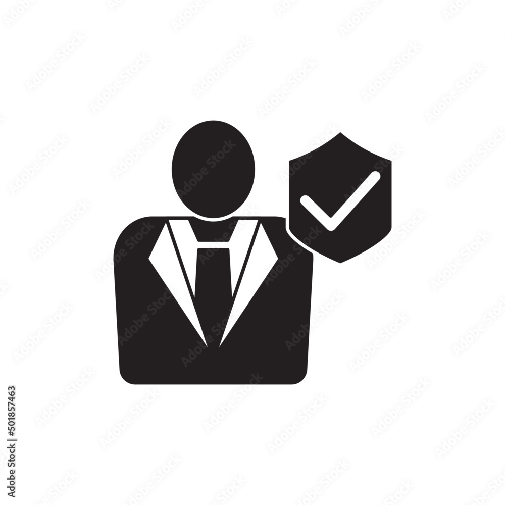 Employee, insurance protection icon in black flat glyph, filled style isolated on white background Employee, insurance protection icon in black flat glyph, filled style isolated on white background