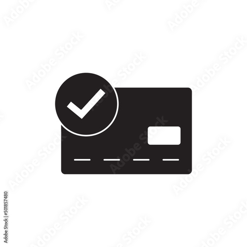 confirm or approved credit card payment icon in black flat glyph, filled style isolated on white background