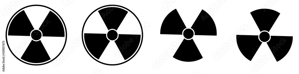 Radiation symbol. Black icons on a white background. Flat design. Vector Illustration. Radiation symbol. Black icons on a white background. Flat design. Vector Illustration.