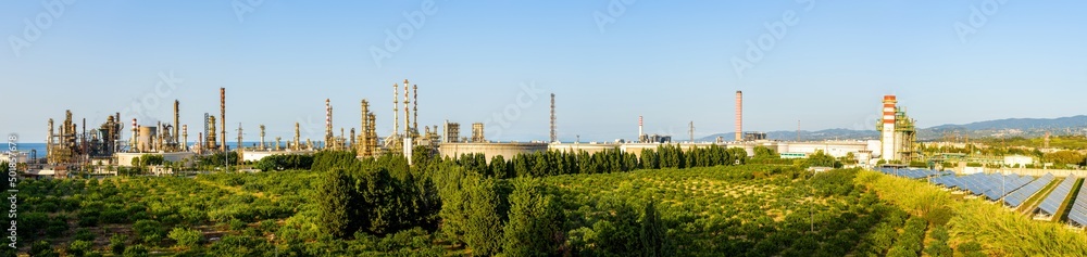 Port of Milazzo oil refinery, one of the biggest the industrial areas in Sicily, Italy.
