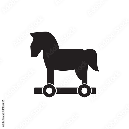 Trojan horse icon in black flat glyph, filled style isolated on white background