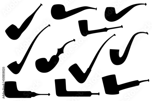 Illustration of different smoking pipes isolated on white
