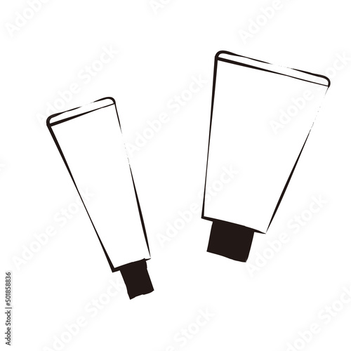 シンプルなチューブ容器のモノクロ線画イラスト