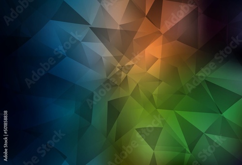 Dark Green, Red vector polygonal background.