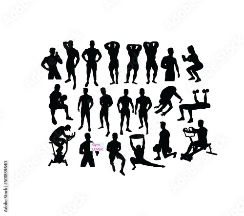 Sport Silhouette of weightlifting and Bodybuilding  art vector design 