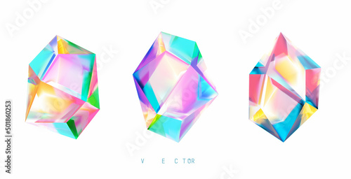 Set of colored crystals on a white background.