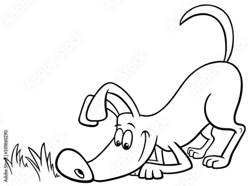 cartoon sniffing dog animal character coloring book page