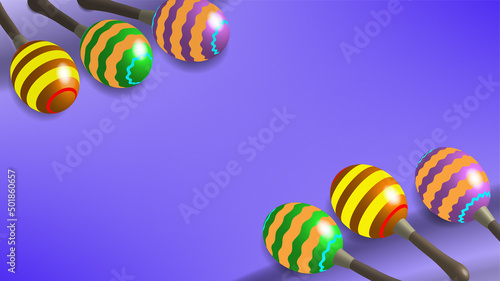 Vector festive poster with 3d colored bright musical instruments maracas. Sample holiday textured banner © GAlexS