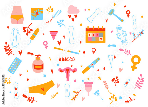 menstrual cycle set of items vector on white background