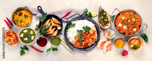 Canvas Print Indian food assortment on light background.