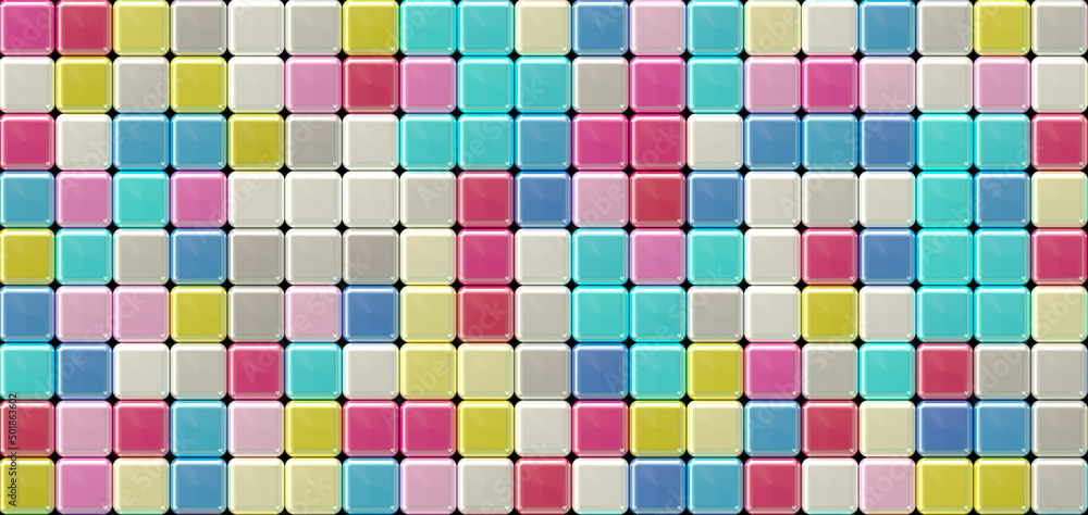 Fototapeta premium Shiny tiles in different colors and shades. Background or seamless texture.