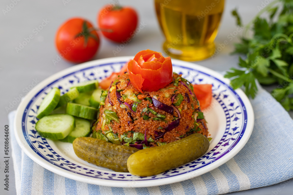 Healthy food, bulgur salad (kisir). Traditional delicious Turkish foods Healthy food, bulgur salad (kisir). Traditional delicious Turkish foods