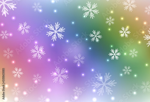 Light Multicolor vector template with ice snowflakes, stars.