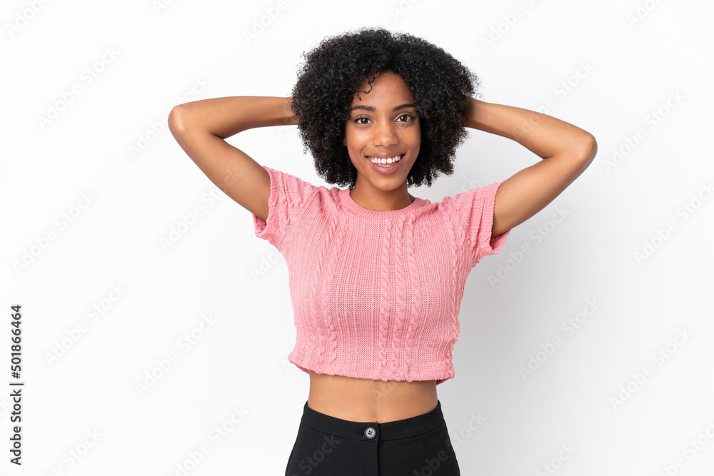 Young African American woman isolated on white background laughing Young African American woman isolated on white background laughing