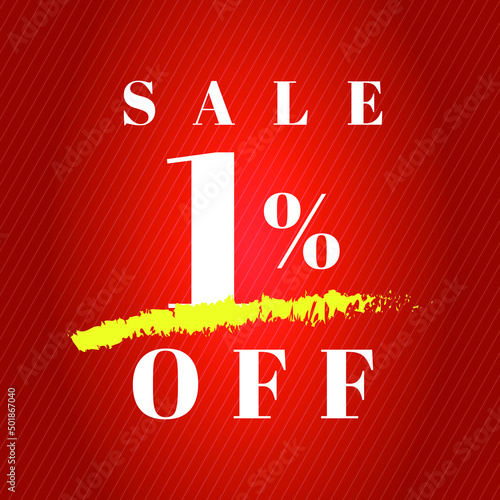 1% off tag one percent discount sale white letter red gradient background