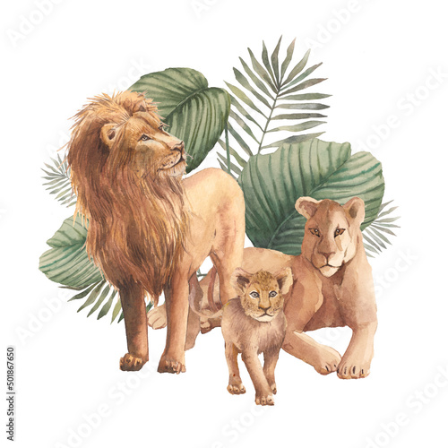 Photography Lions family with floral arrangement
