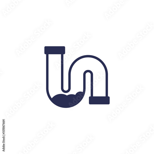 Clog in pipe, drain icon on white