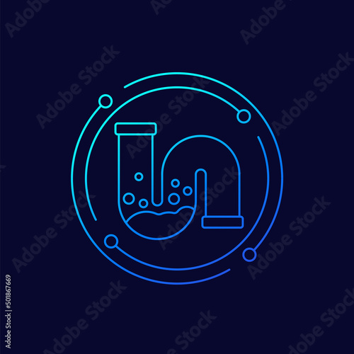 Clog in pipe, drain icon, linear design