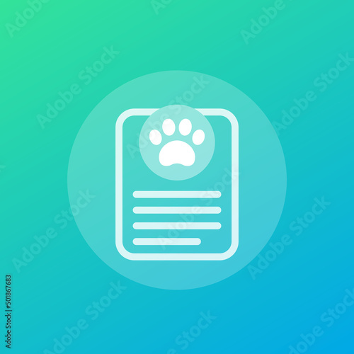 Dog, pet document icon, vector