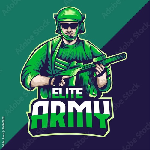 elite army esport logo mascot design