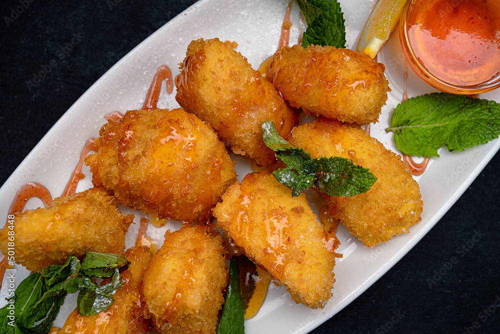Nuggets with cheese. mint and jam Nuggets with cheese. mint and jam