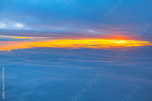 Dusk above the sky . Cloudscape with twilight 