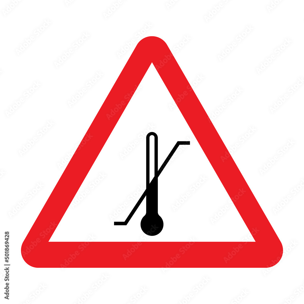 Temperature limit sign. Vector illustration of red triangle warning