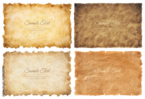 Vector collection set old parchment paper sheet vintage aged or texture isolated on white background