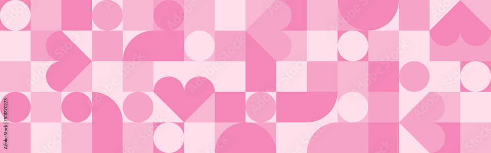 Seamless pink background for Mother's Day card template. Trendy geometric shapes with circles, squares and hearts in retro style for a Valentine's Day or wedding day cover. Seamless pink background for Mother's Day card template. Trendy geometric shapes with circles, squares and hearts in retro style for a Valentine's Day or wedding day cover.