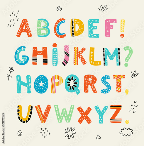 Decorative alphabet. Vector funny letters 