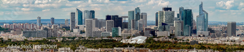 Panoramic aerial view from the Eiffel Tower of La Defense in Paris