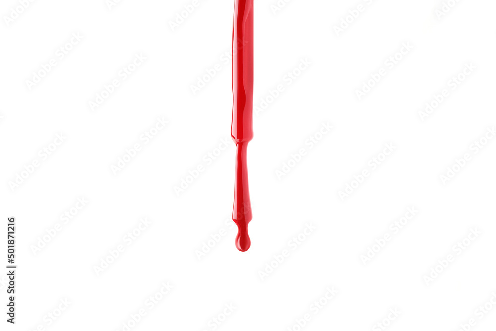 Red nail polish brush with drop isolated on white Red nail polish brush with drop isolated on white