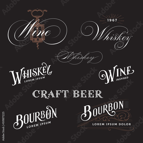 Alcohol Lettering. Hand lettered logos for Wine Whiskey Bourbon and Craft Beer photo