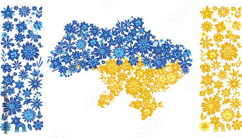 Map of Ukraine f yellow and blue flowers