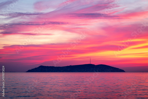 beautiful colors and island at sunset, istanbul, adalar photo