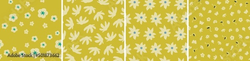 Collection of cute botanical seamless patterns. Spring summer illustrations