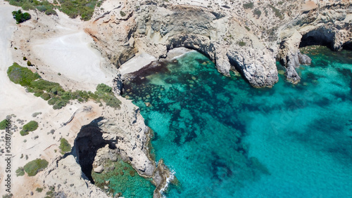 aerial view of tsigrado beach on milos island - milos, cycaldes, greece photo
