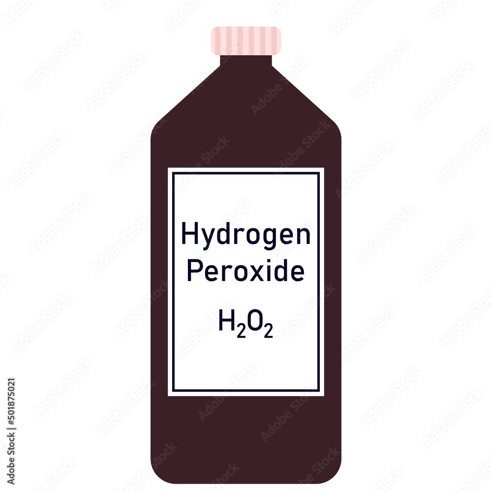 Hydrogen peroxide solution in a black big plastic bottle cartoon vector illustration isolated on a white background.