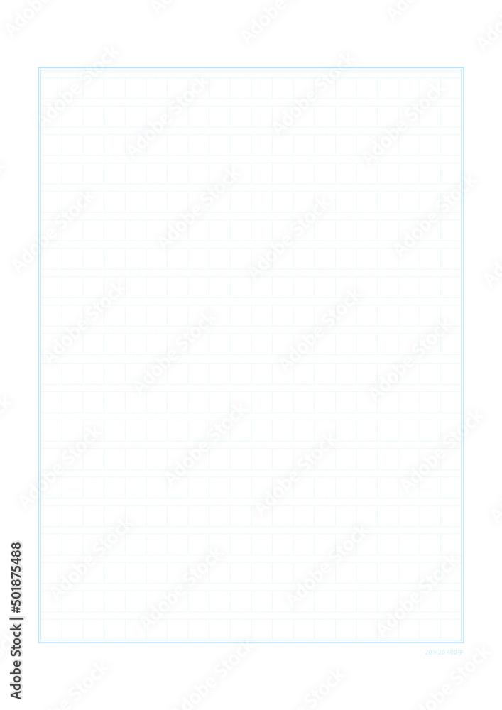 400字詰めの水色の横書きの原稿用紙・便せんのテンプレート - 20字×20段 - 横幅A4比率(文字数表記付) 400字詰めの水色の横書きの原稿用紙・便せんのテンプレート - 20字×20段 - 横幅A4比率(文字数表記付)