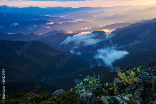 Evening sky over the Carpathians. Ukraine.