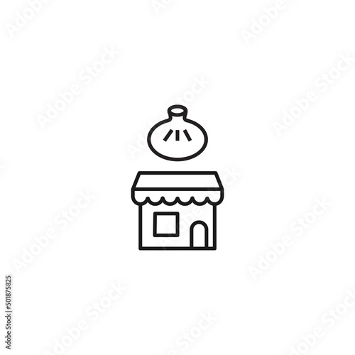 Store and shop concept. Outline sign suitable for web sites, stores, shops, internet, advertisement. Editable stroke drawn with thin line. Icon of Georgian khinkali over shop
