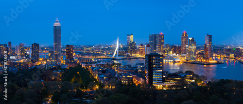 Beautiful blue hour cityscape of Rotterdam  Holland-Netherlands  from above