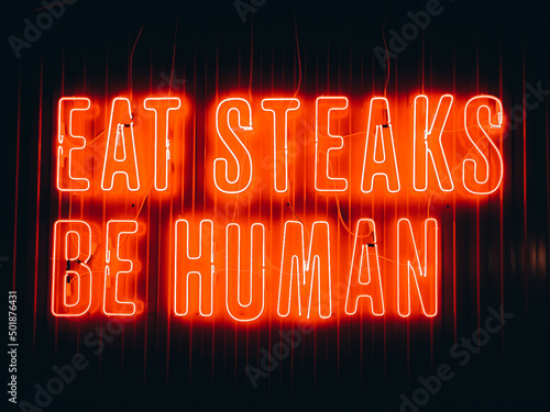 Red neon light lettering 