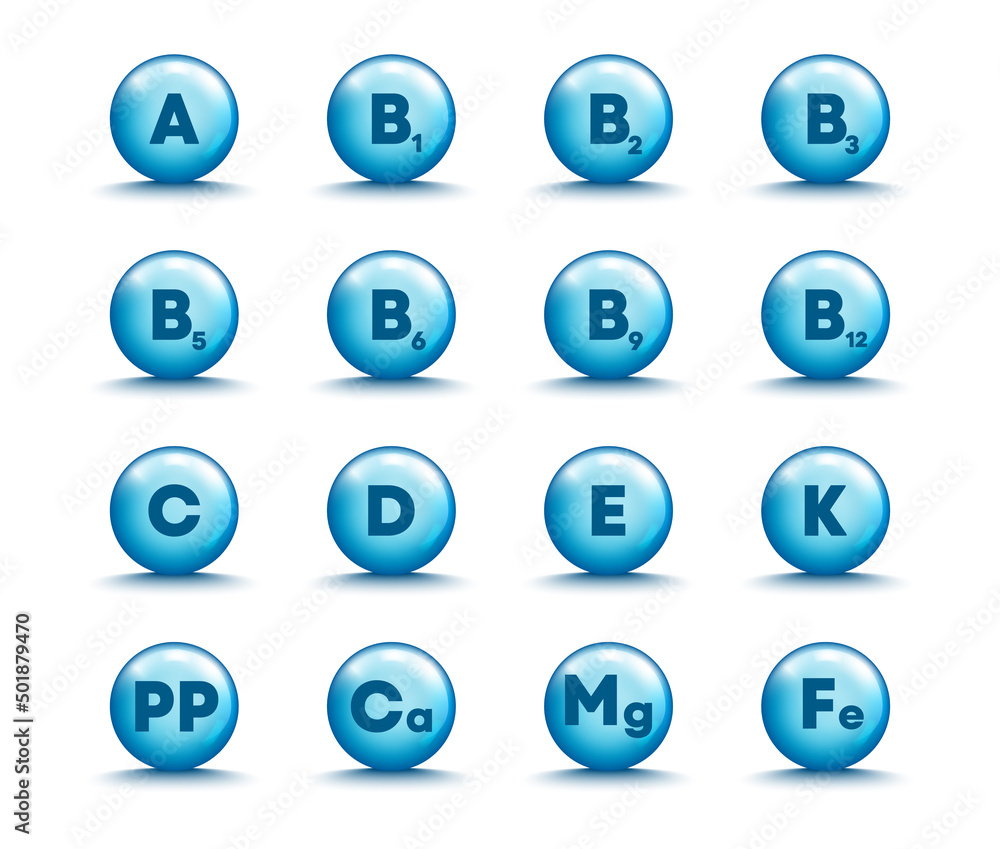 Vitamin complex icon set. Multivitamin supplement. Pin capsule vector Vitamin complex icon set. Multivitamin supplement. Pin capsule vector
