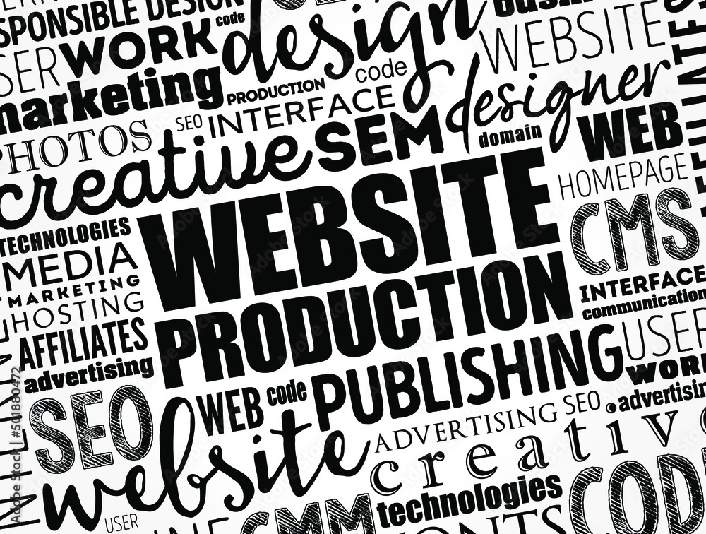 Website production word cloud, technology concept background