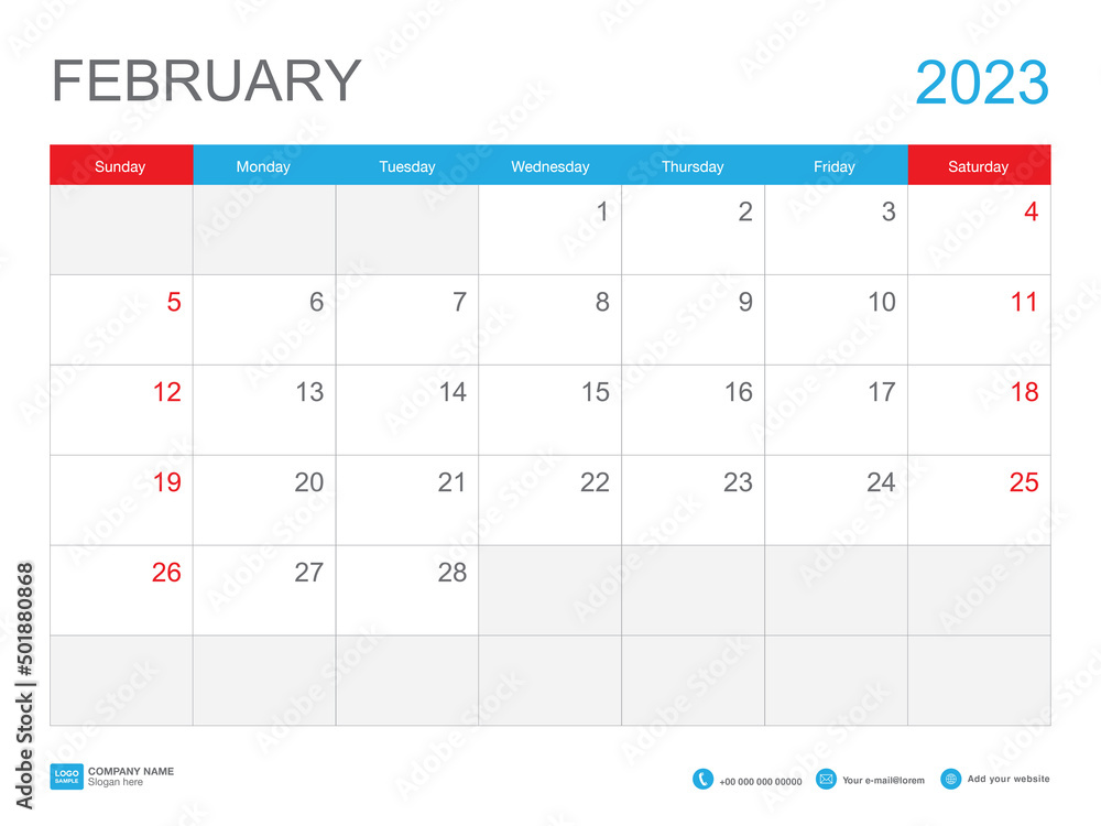 February 2023 Template Calendar 2023 Design Desk Calendar 2023