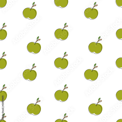 Vector pattern of green apples. Flat image.