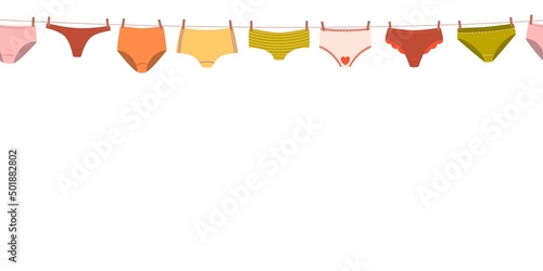 Seamless border with cute woman s underpants. Modern flat vector illustration